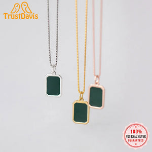 TrustDavis 925 Sterling Silver Green Glaze Pendant Necklace Fine Jewelry