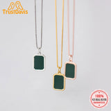 TrustDavis 925 Sterling Silver Green Glaze Pendant Necklace Fine Jewelry