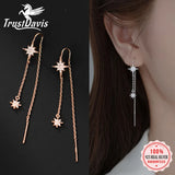 TrustDavis Sterling Silver Star CZ Earrings Women Long Ear Line Party Jewelry