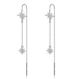 TrustDavis Sterling Silver Star CZ Earrings Women Long Ear Line Party Jewelry