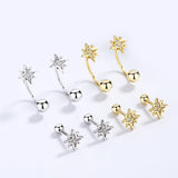 925 Silver Star Zircon Screw Stud Earrings - Wedding Fine Jewelry