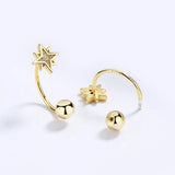 925 Silver Star Zircon Screw Stud Earrings - Wedding Fine Jewelry