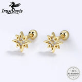 925 Silver Star Zircon Screw Stud Earrings - Wedding Fine Jewelry