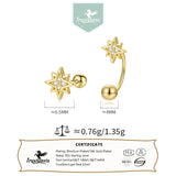 925 Silver Star Zircon Screw Stud Earrings - Wedding Fine Jewelry