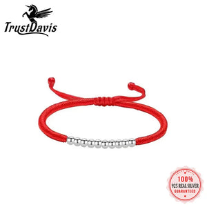 TrustDavis 925 Silver Red Rope Bracelet For Daughter Teen Girls