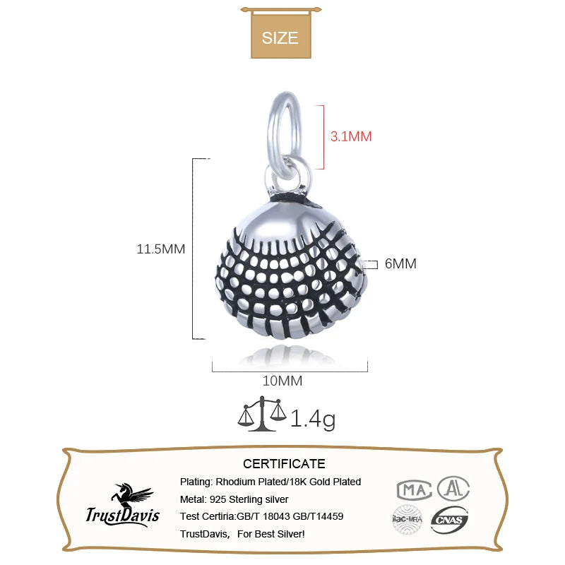 TrustDavis 925 Sterling Silver Seashells Charm Pendant DIY Fine Jewelry