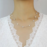 Real 925 Sterling Silver Pearl Ball CZ Tassel Choker Necklace