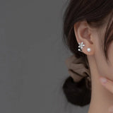 TrustDavis Silver Pearl Flower Zircon Stud Earrings For Women Wedding
