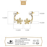 TrustDavis Silver Pearl Flower Zircon Stud Earrings For Women Wedding