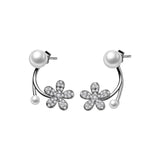 TrustDavis Silver Pearl Flower Zircon Stud Earrings For Women Wedding