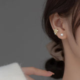 TrustDavis Silver Pearl Flower Zircon Stud Earrings For Women Wedding