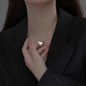 TrustDavis 925 Silver Heart Pendant Short Necklace For Women