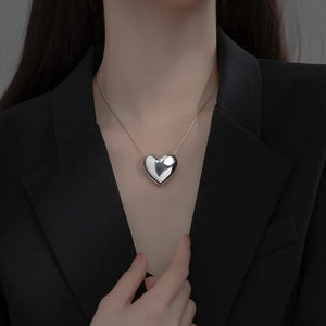 TrustDavis 925 Silver Heart Pendant Short Necklace For Women