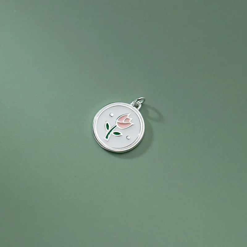 925 Silver Tulip Flowers Charm Pendant for DIY Necklace Bracelet DZ742