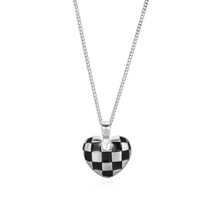 TrustDavis Silver Checker Love Pendant Necklace for Women LB409