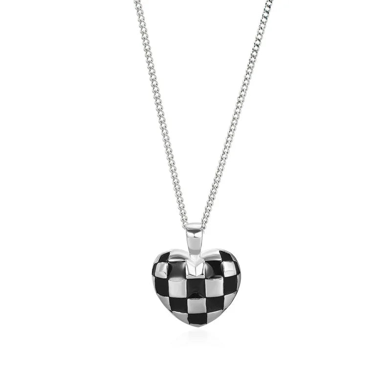 TrustDavis Silver Checker Love Pendant Necklace for Women LB409