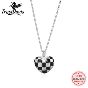 TrustDavis Silver Checker Love Pendant Necklace for Women LB409