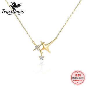 TrustDavis 925 Silver Star Pendant Necklace for Women Party Jewelry