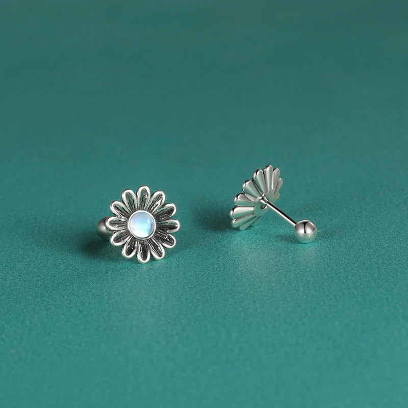 925 Silver Vintage Daisy Flower Stud Earrings for Girls Gift