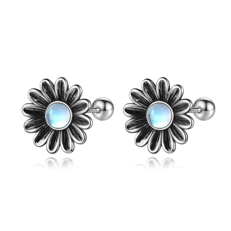 925 Silver Vintage Daisy Flower Stud Earrings for Girls Gift