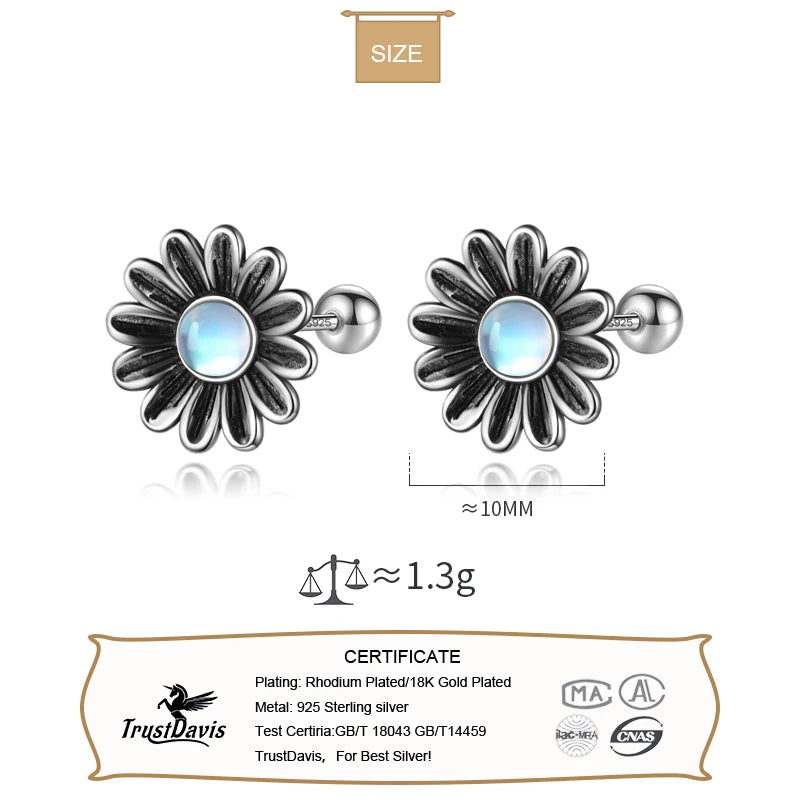 925 Silver Vintage Daisy Flower Stud Earrings for Girls Gift