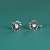 925 Silver Vintage Daisy Flower Stud Earrings for Girls Gift