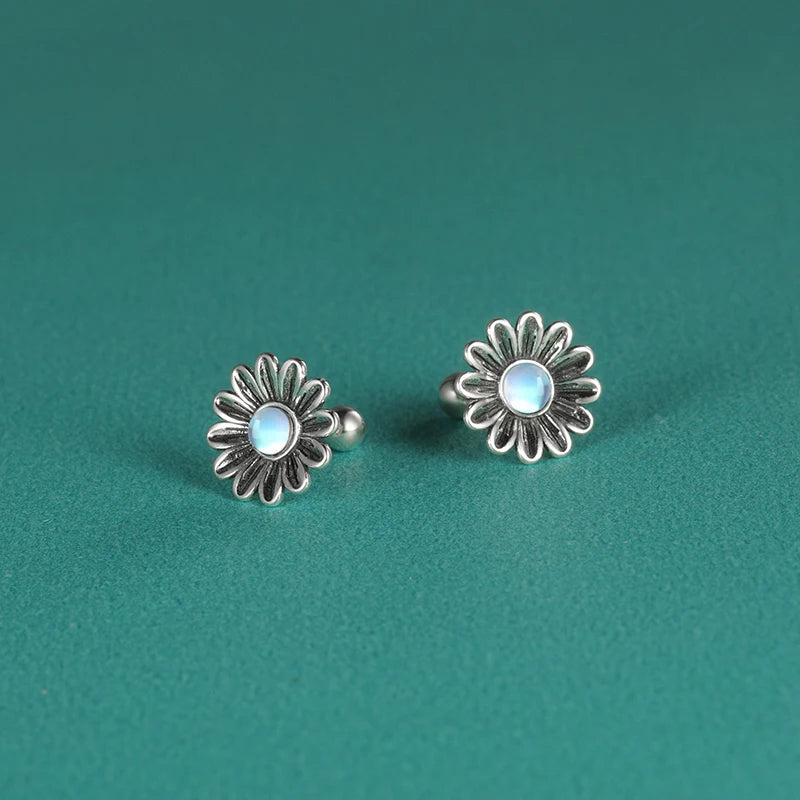 925 Silver Vintage Daisy Flower Stud Earrings for Girls Gift