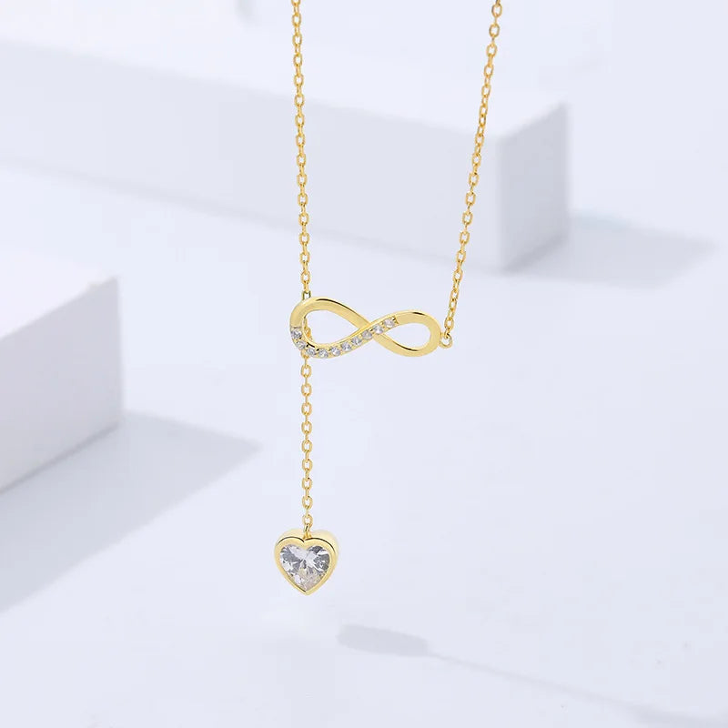 Vintage Heart Zircon Necklace for Women Lady Charm Birthday Party Gift