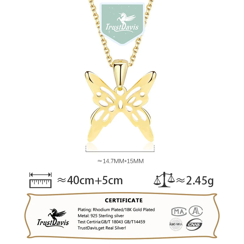 TrustDavis 925 Silver Butterfly Necklace for Women Lady Gift