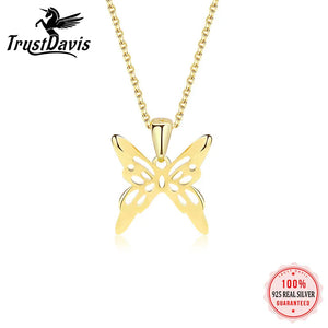 TrustDavis 925 Silver Butterfly Necklace for Women Lady Gift