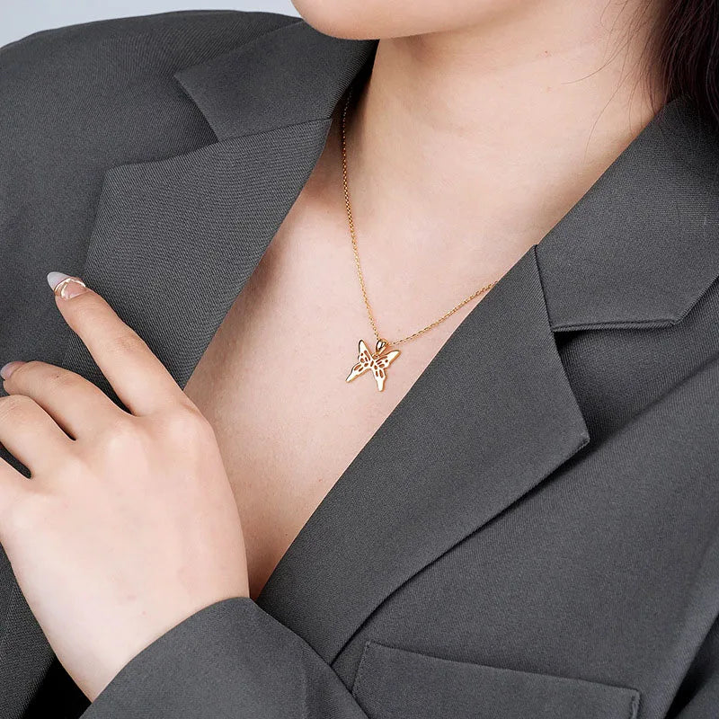TrustDavis 925 Silver Butterfly Necklace for Women Lady Gift