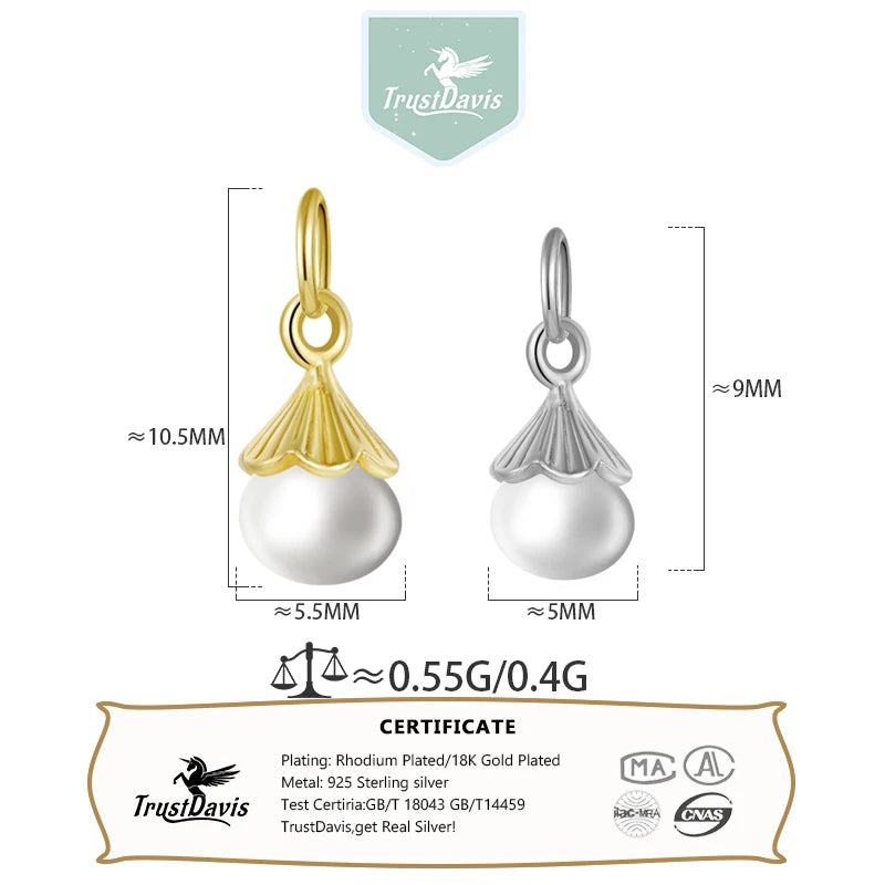 TrustDavis 925 Silver Pearl Charm Pendant DIY Jewelry