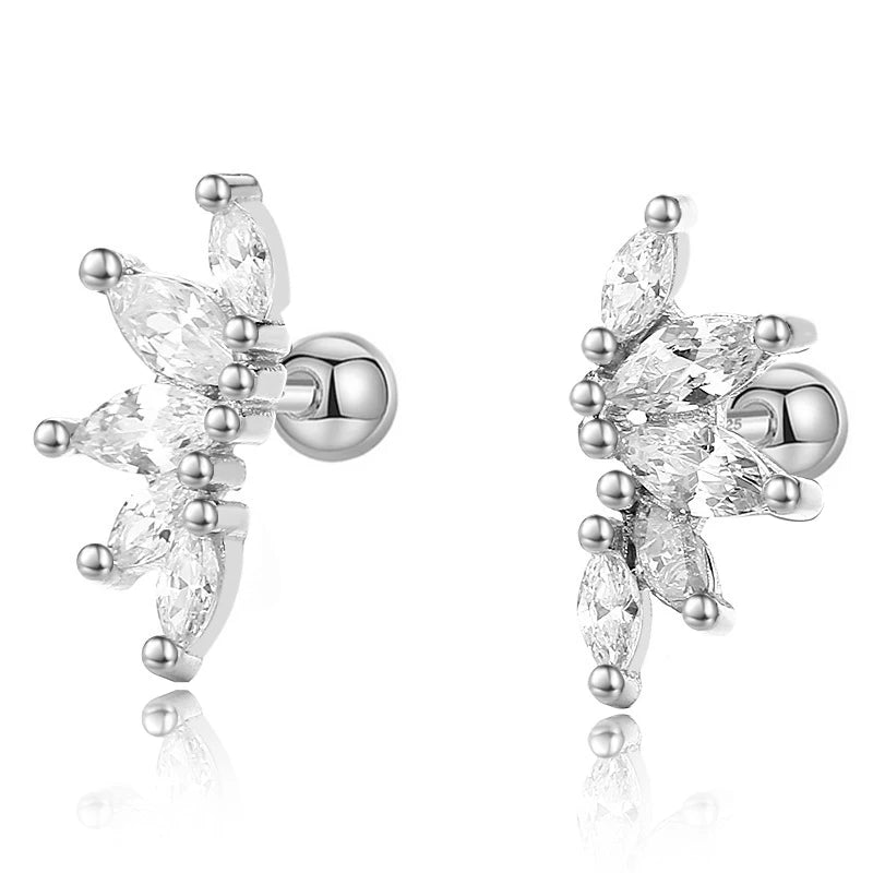925 Silver Zircon Horse Eye Stud Earrings Wedding Fine Jewelry