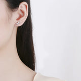 925 Silver Zircon Horse Eye Stud Earrings Wedding Fine Jewelry