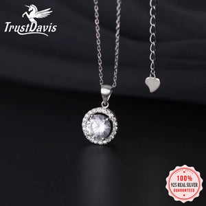 TrustDavis 925 Silver Women CZ Necklace For Wedding Mother Birthday Present