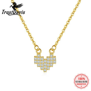 TrustDavis 925 Silver Zircon Heart Pendant Necklace Women