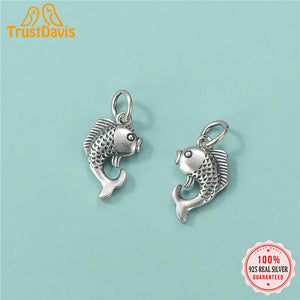 TrustDavis 925 Sterling Thai Silver Fish Charm Pendant HY491