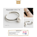 TrustDavis 925 Sterling Silver Freshwater Pearl Opening Ring Wedding Jewelry