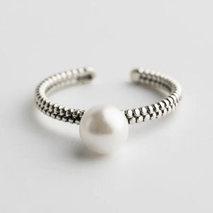 TrustDavis 925 Sterling Silver Freshwater Pearl Opening Ring Wedding Jewelry
