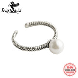 TrustDavis 925 Sterling Silver Freshwater Pearl Opening Ring Wedding Jewelry