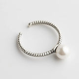 TrustDavis 925 Sterling Silver Freshwater Pearl Opening Ring Wedding Jewelry