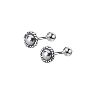 Thai Silver Geometric Round Stud Earrings