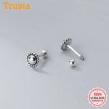 Thai Silver Geometric Round Stud Earrings