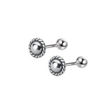 Thai Silver Geometric Round Stud Earrings