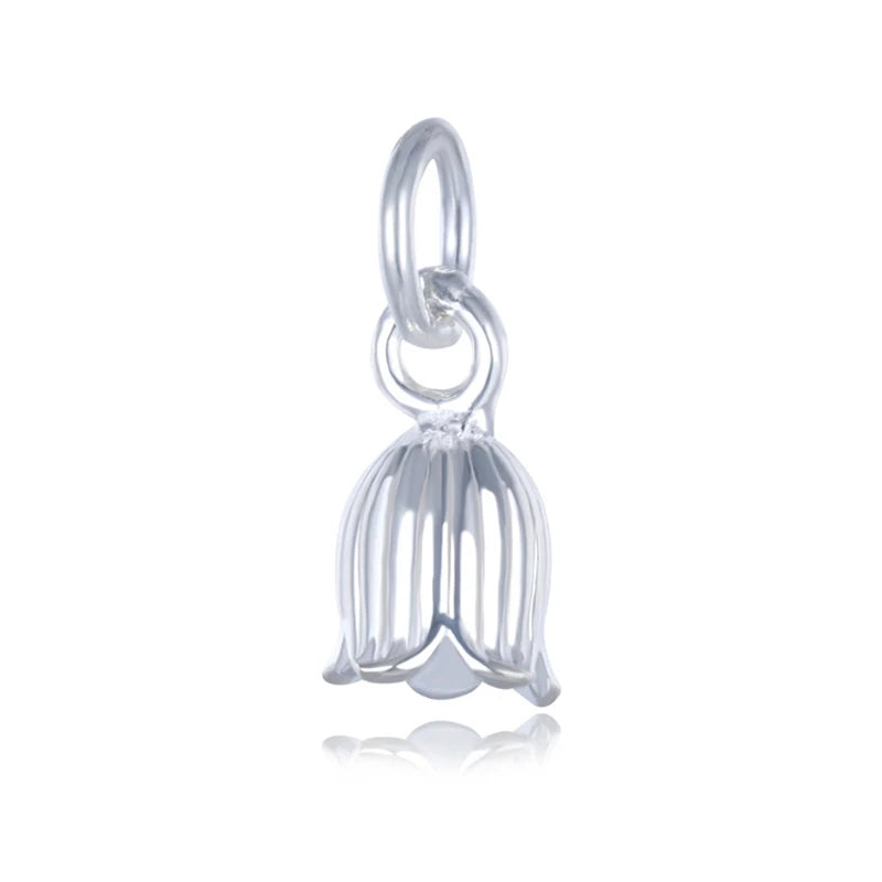 925 Sterling Thai Silver Tulip Flower Charm Pendant DIY Jewelry