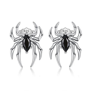 Davis 925 Sterling Thai Silver Gothic CZ Spider Charm Stud Earrings