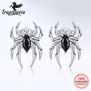 Davis 925 Sterling Thai Silver Gothic CZ Spider Charm Stud Earrings