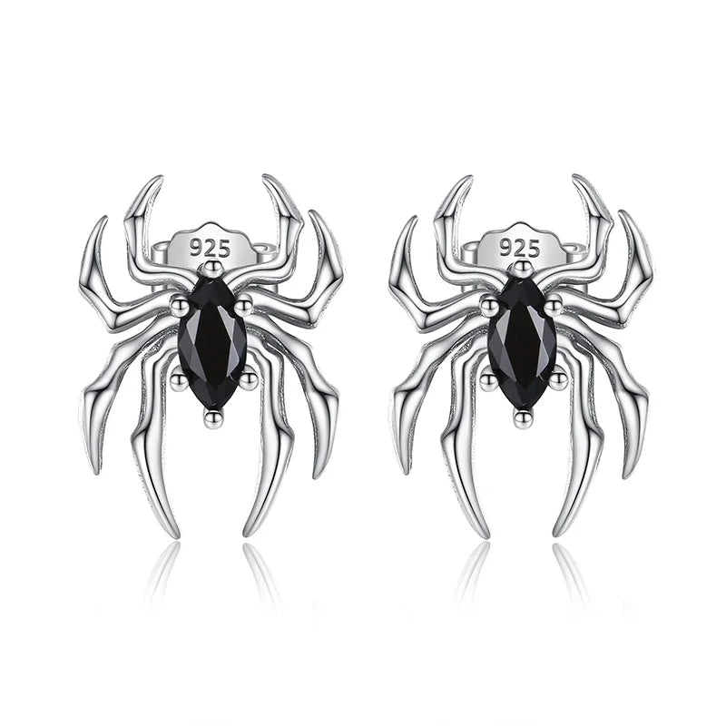 Davis 925 Sterling Thai Silver Gothic CZ Spider Charm Stud Earrings