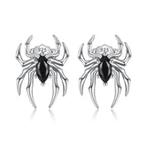 Davis 925 Sterling Thai Silver Gothic CZ Spider Charm Stud Earrings