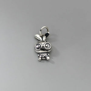 TrustDavis 925 Sterling Thai Silver Rabbit Glasses Pendant Necklace DIY Jewelry